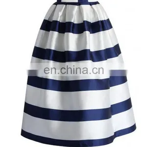 Stripes Full A-line Midi Skirt in Navy thumbnail-3