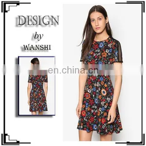 OEM Women Wear Fashion Dress Black Floral Sleeveless Lace Insert Dress thumbnail-1
