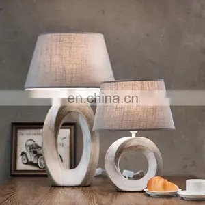 China Wholesale Cheap Hotel Bedside Lamp Custom Vintage White Office Table Lamp Ceramic With Logo thumbnail-2