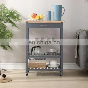 Living Room Wooden Movable Stainless Steel 4-tier Kitchen Storage Shelf / Holders & Racks Organizer Rack With Drawer thumbnail-1