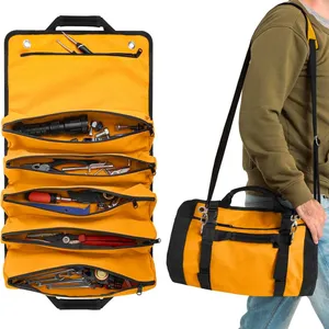 Heavy Duty Tool Roll Bag Organizer - Travel Roll up Tool Bag With 6 Zip Organizer Pouches thumbnail-1