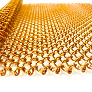 Gold PVD Coated Woven Steel Wire Mesh - Flexible Decorative Metal Curtain thumbnail-1