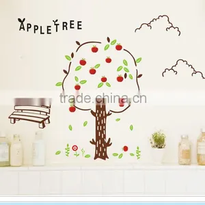 Happy Apple Tree - Wall Decals Stickers Appliques Sticker Paper Removable Living Room Bedroom Art Picture DIY Mural Decoration thumbnail-3