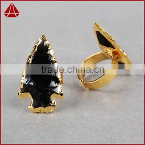 Natural Rough Black Obsidian Stone Arrowhead Ring Jewelry thumbnail-1