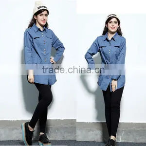 Denim Jacket 2014 New Women Coat Female Long European Full Regular Sleeves Slim Metal Buttons Jean Jackets Solid WholeSale thumbnail-4