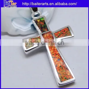 Fashion White Fire Opal Inlay Cheap Wholesale Cross Pendant Bulk Sale thumbnail-4