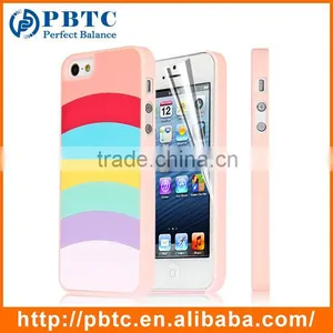 Set Screen Protector And Case For Iphone 5 , Hard Plastic Pink Colorful Stripes Custom Case thumbnail-1