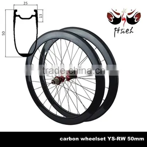Factory Price 25mm Width Carbon Clincher Wheels, 50mm Tubuless Compatible Carbon Clincher Wheel Straight Pull Carbon Body Hubs thumbnail-1