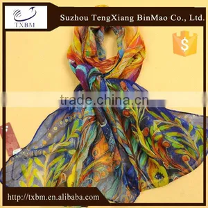 Factory Customize Digital Printed 100% Silk Chiffion/georgette Long Scarves thumbnail-1