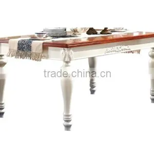 Embossed Solid Wood Dinner Table, White Dining Table Home Living Room thumbnail-1
