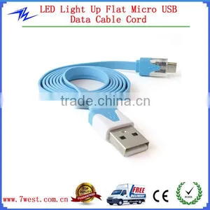 2014 New Products Flat Micro USB Data Charger Cable With LED Light for HTC Nokia Samsung Galaxy S4/s5 thumbnail-1