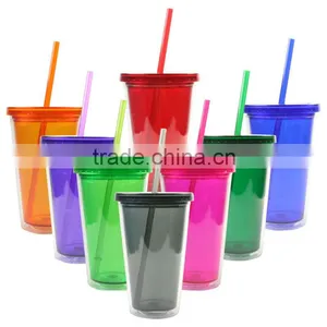 16OZ Plastic Tumbler With Straw thumbnail-1