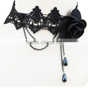 Women 2016 Gothic Handmade Chain Black Flower Lace Choker Collar Chunky Necklace thumbnail-5