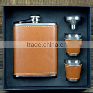 7oz Mini Hip Flask Stainless Steel Portable With Leather/ Hip Flask With2 Cups 1 Funnel thumbnail-1