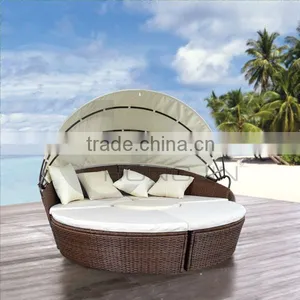 Garden Furniture Sets Steel Frame PE Wicker Round Sun Bed thumbnail-1