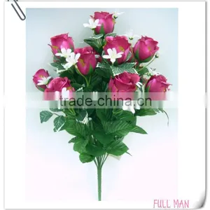 Artificial Flowers For Home Decoration 14-heads Satin Rose Bud Bush thumbnail-1