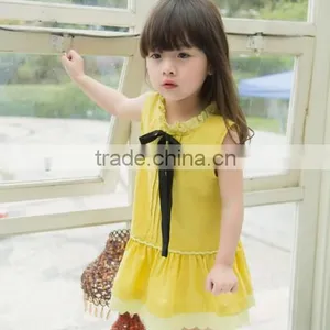 Yellow Tie Girls Dress Cotton Soild Color Girls Dress thumbnail-3