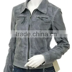 Women Leather Jacket & High Washed With Wax and Grey Color thumbnail-1