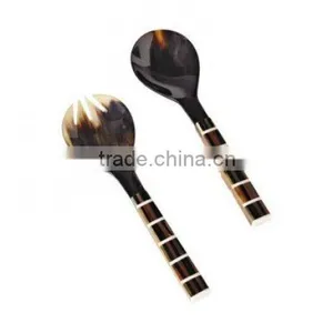 Spoon/Black Wood Handle Horn Salad Spoon/Cutlery Serving Spoons 2 thumbnail-3