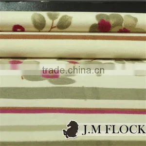 Blue Flower Pattern Print Flock Knitting Fabric /flocking Fabric Waterproof/flocked Printed Velvet Fabric thumbnail-1