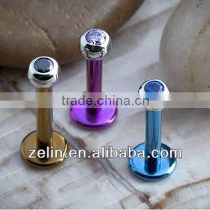 Titanium Flatback Labret Rings With Gemmed Ball Body Piercing Jewelry thumbnail-1