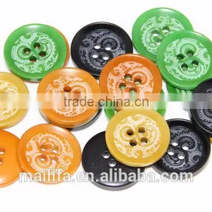 4 Holes Fancy DTM Black, Yellow, Orange Natural Corozo Nut Logo, Figure Engraved on Buttons thumbnail-3