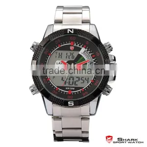 Shark Mens Digital LCD Dual Time Quartz Stainless Steel Sport Watch thumbnail-1