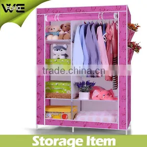 Modern Design Bedroom Furniture Wardrobe With Side Pockets and Flower Arrangement,multilayer Assemble Fabric Wardrobe thumbnail-1