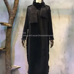 2017 Spring Slim Fit Glittering Dress Plain Pleuche Dress With Scarf thumbnail-2