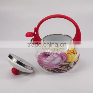 Elegant Red Rose Flower Enamel Kettle Teapot Whistling thumbnail-4