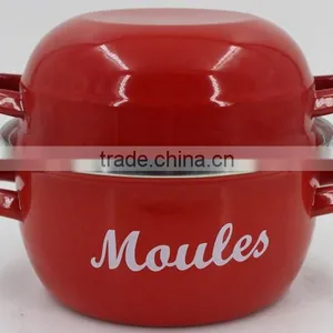 Blue Color Custom Decal Printing Enamel Seafood Cooking Pot Mussel Pot thumbnail-4