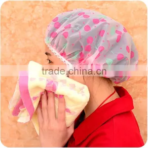 Q076 Wholesale Cap Lovely Thick Waterproof Bath Plastic Shower Cap thumbnail-1