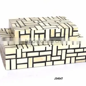Black and White Rectangular Square Pattern Bone Box Available in All Sizes and Colours thumbnail-1