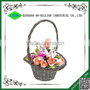 Vintage Wash Grey Wicker Flower Basket With Handle thumbnail-1