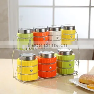 Kitchenware Useful Ceramic Canister Set With Stainless Metal Stand thumbnail-6