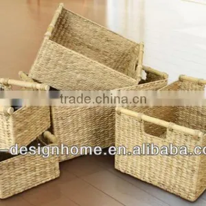 S/5 RECTANGULAR WATER HYACINTH STORAGE W/WOODEN HANDLE thumbnail-1