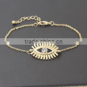 Simple Rhinestone Evil Eye Charm Gold Chain Bracelet thumbnail-2