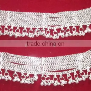 SILVER Tone Chain Bells GHUNGROO ANKLET PAYAL Foot Bracelet Pair thumbnail-2