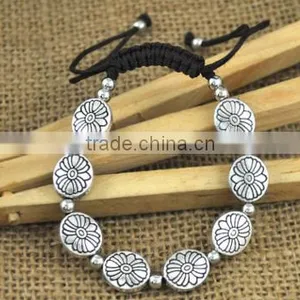 Vintage Big Hole Flower Beads Braided Bracelet Black Adjustable Rope Knot Bracelet for 2016 Promotional Items thumbnail-1
