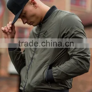 Hot Sale Khaki Men's Bomber Jacket 100% Polyester Dri-Fit Performance Full Zip Jacket Lightweight Windbreaker thumbnail-2