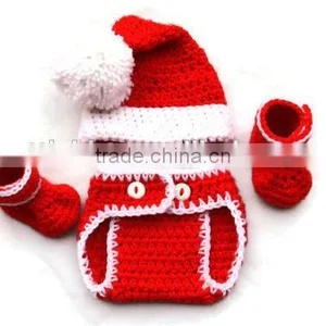 Infant Baby Diaper Cover Christmas Clothes Set Hat With Bloomer and Shoes Baby Christmas Outfit thumbnail-1