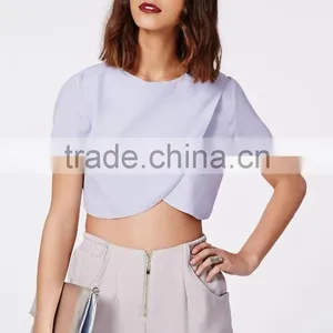 Hot Selling Wrap Front Baby Blue Crop Top Wholesale Women Tank Tops thumbnail-4