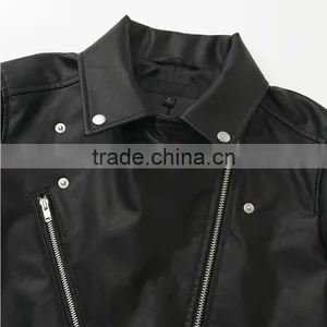 Women's Cool Black Moto Riders Coats Diagonal Front Zipper Leather Jackets thumbnail-4