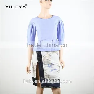 3/4 Sleeve Blue Women Unstitched Blouse With Button Closure thumbnail-1