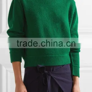 Slips On Wholesale High Quality Cropped Cashmere Sweater of Green Color thumbnail-2