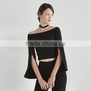 Trumpet Sleeve Round Neck Casual Fashion Lady Blouse for Wholesale thumbnail-4