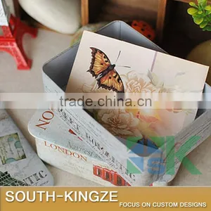 London Colorful Printing Post Card Storage Square Cubid Shape Iron Box thumbnail-1