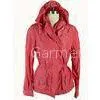 Red Long Cotton Ladies Blouson , Windbreaker Hooded Padded Jacket thumbnail-1
