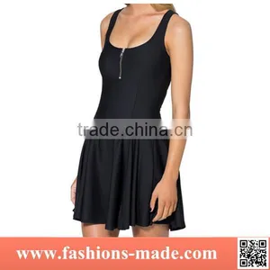 2017 Women's One Piece Black Skater Dress With Zipper thumbnail-1