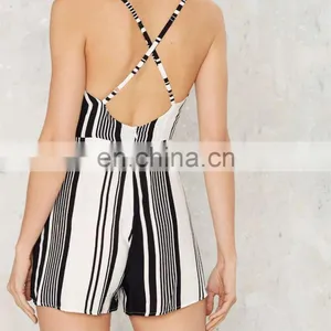 White and Navy Stripes Fashion Jumpsuit Adjustable Straps Unlined v Neck With Crossover Design Jumpsuits for Women 2016 thumbnail-3